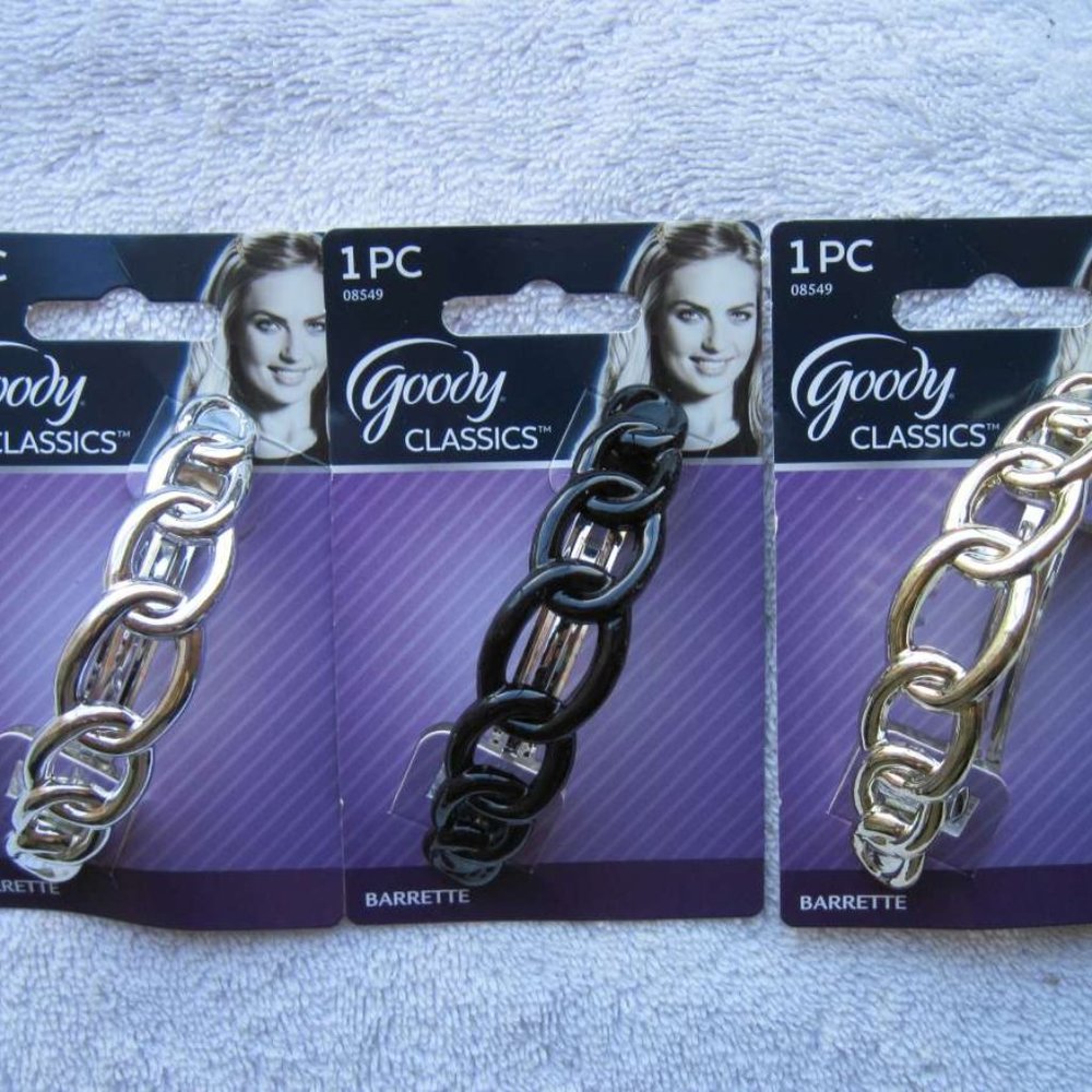 Interlocking Rings Goody Plastic Hair Barrette Metal Back Silver Gold Black Ring